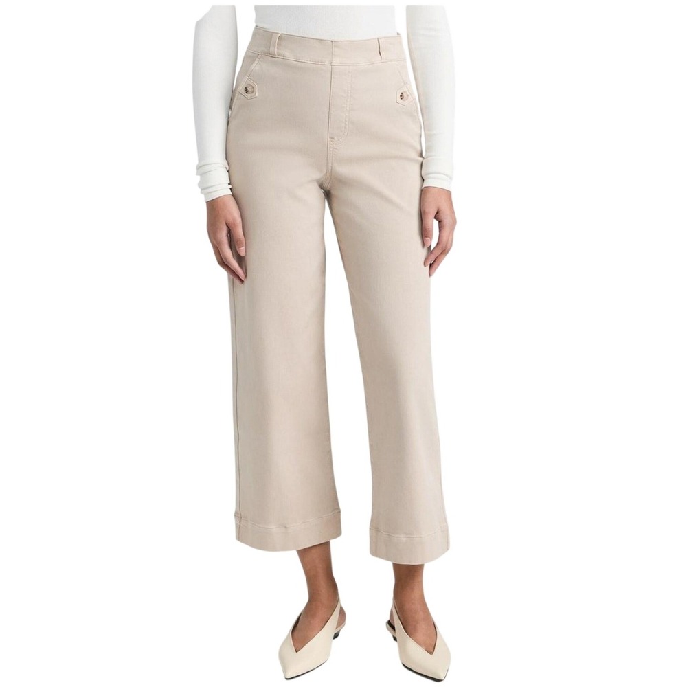 Spanx Stretch Twill Wide Leg Crop Pants Soft Sage Beige 20312R Womens Large L